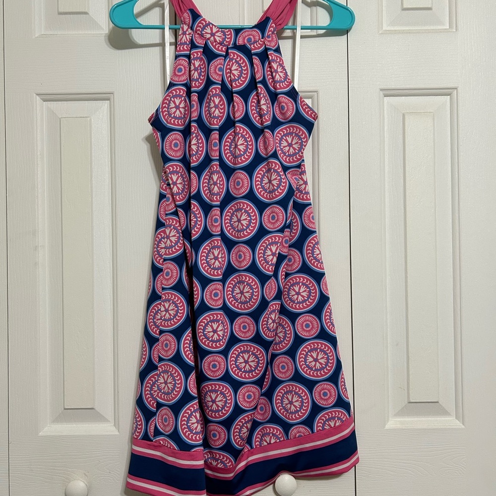 Mud Pie Pink and Navy Circle Pattern Dress